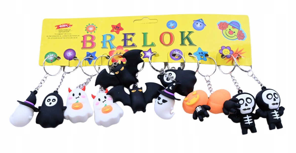 BRELOK DO KLUCZY HALLOWEEN GUMOWA ZAWIESZKA STRASZNY PREZENT ZESTAW 12SZT