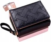 Portfele - Damski Portfel Zapięcie Portmonetka Skóra Karty - miniaturka - grafika 1