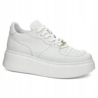 Półbuty damskie - BIAŁE PÓŁBUTY SNEAKERSY CARINII B9016-I81 SKÓRA MODNE PLATFORMA R.37 - miniaturka - grafika 1