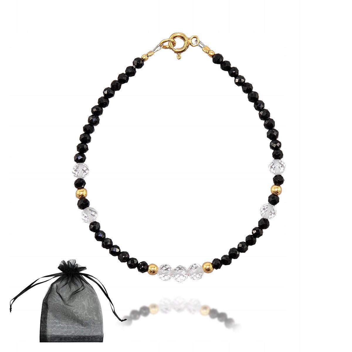 Czarny Turmalin i Kryształ Górski Srebro 925 Pozłacane na Prezent 17 cm, bez marki, AG00000561