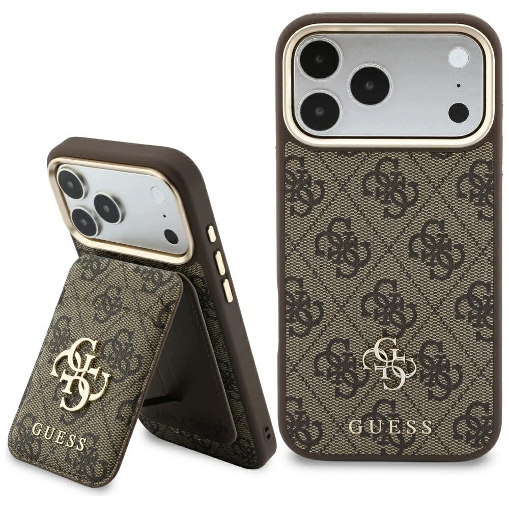 Etui Guess 4G z portfelem Magsafe do iPhone 18 Pro 17 Pro brązowy