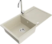 Zlewozmywaki z baterią - Mexen Leo zlewozmywak granitowy 1-komorowy z ociekaczem i baterią kuchenną Telma, beżowy - 6501-69-670200-00 - miniaturka - grafika 1