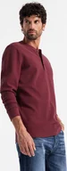 Koszulki męskie - Ombre Zapinany pod szyją longsleeve męski z dzianiny waflowej bordowy V2 OM-LSCL-0120 XL - miniaturka - grafika 1