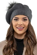 Czapki damskie - Vivisence beret damski z bobble rozmiar uniwersalny - czapka damska elegancka czapka damska z dzianiny jesienne nakrycie głowy klasyczna czapka zimowa - ciemnoszary - miniaturka - grafika 1