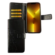 Etui i futerały do telefonów - Etui na telefon komórkowy Apple iPhone 13 Pro Max Etui ochronne z klapką i miejscem na kartę, kolor: czarny w kwiaty - miniaturka - grafika 1