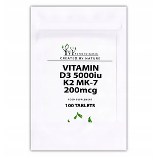 FOREST VITAMIN Vitamin D3 5000IU K2 MK-7 200mcg 100tabs - Witaminy i minerały dla sportowców - miniaturka - grafika 1