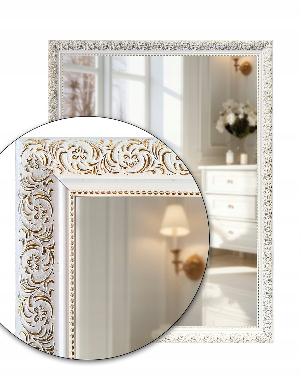 Lustro ścienne 120x60 w białej złotej ramie odpornej na wilgoć u54