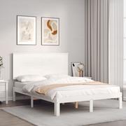 Łóżka - Rama łóżka z wezgłowiem, biała, 140x200 cm, lite drewno Lumarko! - miniaturka - grafika 1