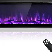 Kominki elektryczne - GIANTEX Kominek Elektryczny Ścienny 750 W/1500 W, Efekt Płomienia w 9 Kolorach, Kominek Grzewczy 91,5 cm, Regulowana Temperatura 18–28 ℃, Timer - miniaturka - grafika 1