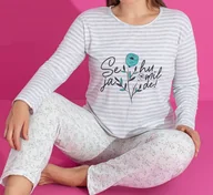 Piżamy damskie - Damska piżama długa bawełniana długi rękaw długie spodnie 3XL plus size - miniaturka - grafika 1