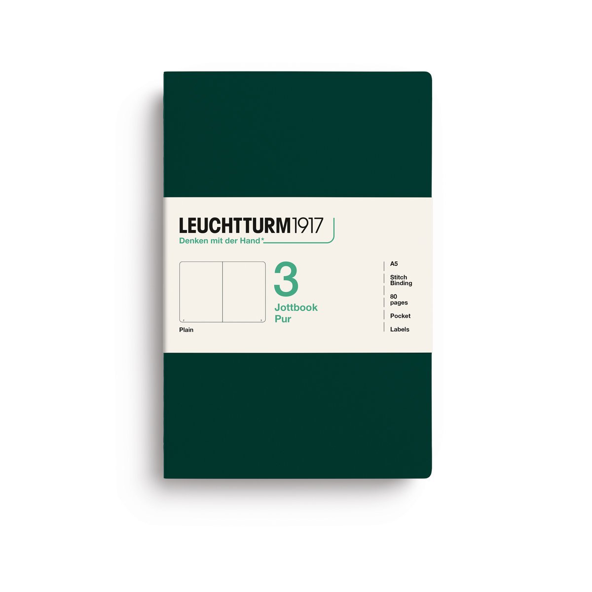 Zestaw 3 zeszytów Leuchtturm1917 Jottbook A5, gładki, Forest Green