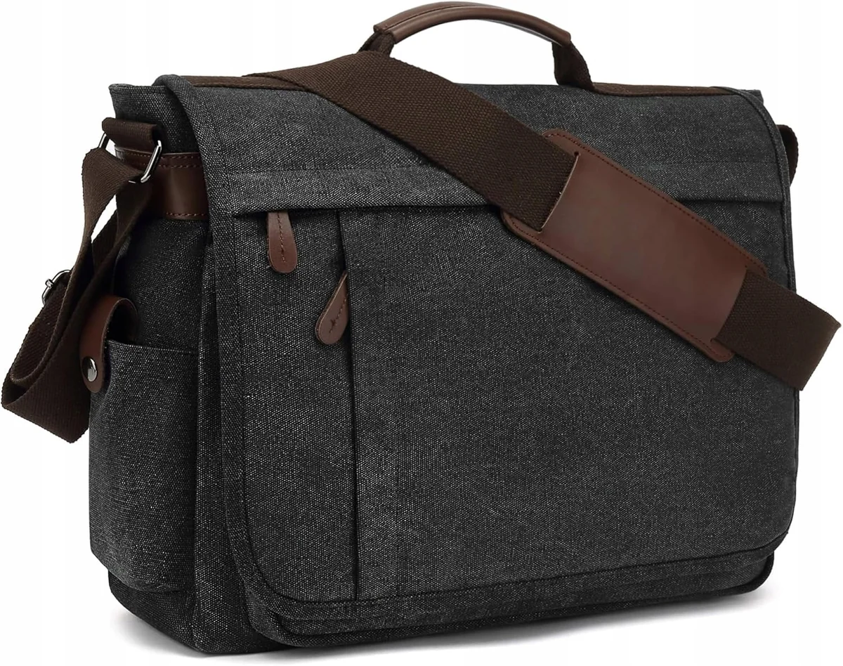Torba na ramię płócienna męska aktówka A4 laptop 15.6 cala duża