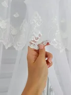 Firany - Firana z haftem zdobiona uroczymi kokardami-biała, eleganckie firanki do salonu gotowe - miniaturka - grafika 1