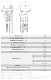 Wciągnik łańcuchowy z wózkiem ręcznym (udźwig: 1000 kg, szerokość belki: 68-180mm, wysokość podnoszenia: 3,5m) 33981710 - Wciągarki - miniaturka - grafika 2
