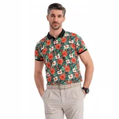 Koszulki męskie - Polo koszulka bawełniana w kwiaty czarna wygodna Ombre OM-POSS-0149 V2 M - miniaturka - grafika 1