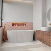 Wanny - VENTE-UNIQUE Wanna wolnostojąca przyścienna żebrowana akrylowa - Biały z połyskiem - 149 x 75 x 58 cm - ZELINA - miniaturka - grafika 1