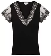 Swetry damskie - Morgan damski sweter z krótkim rękawem z koronką MHE czarny TS, czarny, S - miniaturka - grafika 1