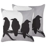 Poduszki dekoracyjne - Welurowa Poduszka Dekoracyjna Z Motywem Ptaków 45 X 45 Cm Szara Oradea - miniaturka - grafika 1
