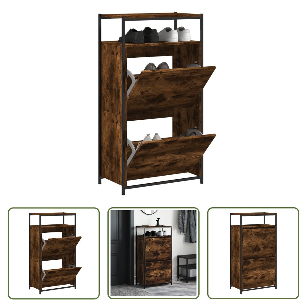 The Living Store Szafka na buty dąb wędzony 60x34x112 cm materiał drewnopochodny
