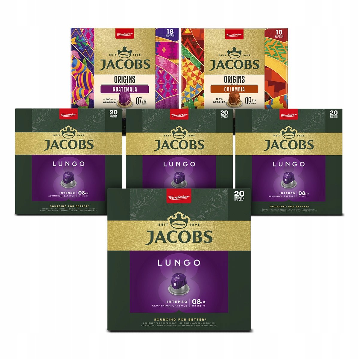 Kapsułki Jacobs do Nespresso(r)* Lungo 8, Origins zestaw 5+1 Gratis!