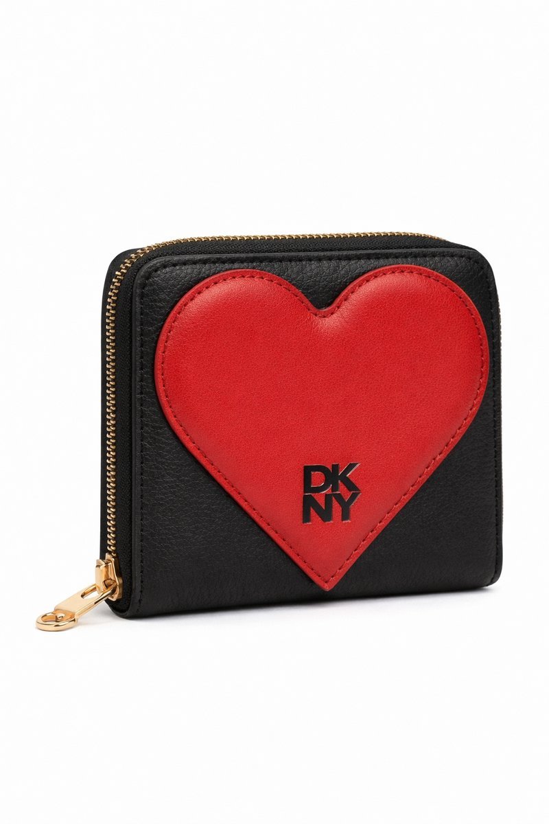 DKNY CZARNY PORTFEL Z CZERWONYM SERDUSZKIEM ZE SKÓRY NATURALNEJ 1I1D