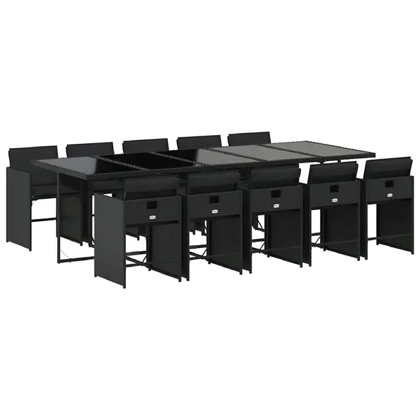 Zestaw mebli ogrodowych z czarnego rattanu PE, wymiary 275 x 106 x 73 cm