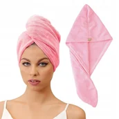 Okrycia kąpielowe dla dzieci - RĘCZNIK DO SUSZENIA WŁOSÓW Czepek na głowę ZAPIĘCIE MIŚ Mikrofibra Różowy - miniaturka - grafika 1