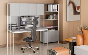 Ścianka półkowa HOME OFFICE z szafką z drzwiczkami, czarna/orzech - Inne meble biurowe - miniaturka - grafika 4