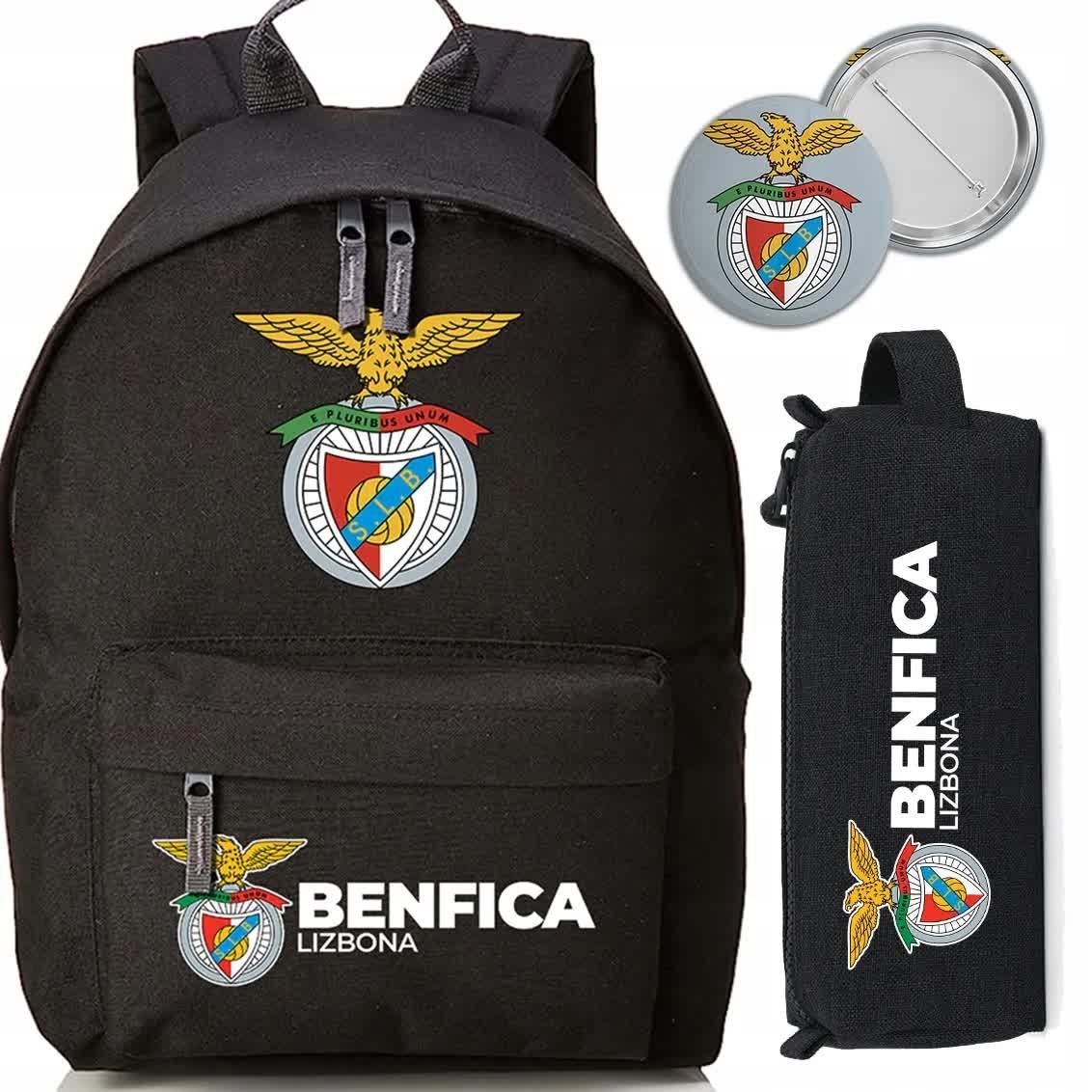 Zestaw do Szkoły Czarny Plecak + Piórnik + Pin BENFICA LIZBONA Piłka Klub