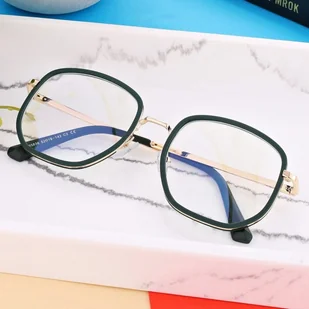 Damskie owalne okulary zerówki do komputera BLUE LIGHT na teleskopach 25155C Zielony/Złoty - Okulary korekcyjne, oprawki, szkła - miniaturka - grafika 1