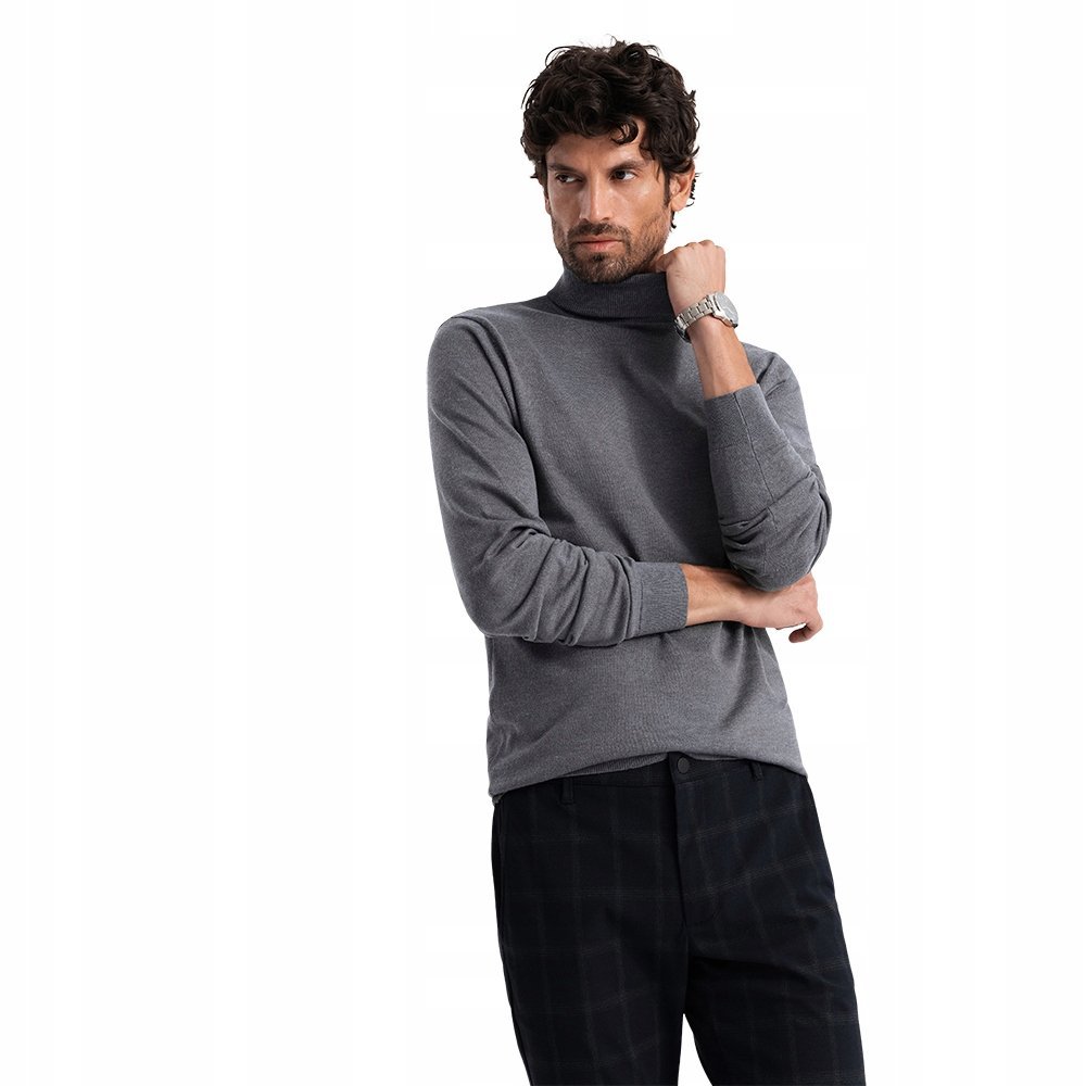 Męski klasyczny golf z wiskozą szary melanż Ombre OM-SWTN-0101 V2 roz. XL