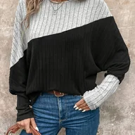 Bluzki damskie - TEMU Bluzka Damska z Okrągłym Dekoltem i Raglanowymi Rękawami w Kolorowe Bloki - Luźny Krój, Casualowa Elegancja, Pranie Maszynowe, Uniwersalna na - miniaturka - grafika 1