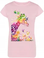 Koszulki i topy damskie - Żyrafa Damski Kolorowy T-shirt Nadruk Lato R.XL - miniaturka - grafika 1