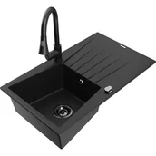 Zlewozmywaki z baterią - Mexen Cesar zlewozmywak granitowy 1-komorowy z ociekaczem i baterią kuchenną Elia, czarny - miniaturka - grafika 1