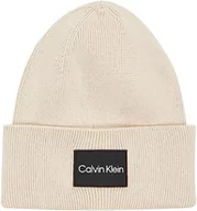 Czapki damskie - Calvin Klein Męska czapka z dzianiny z delikatnej bawełny prążkowanej, Kamień beżowy, Rozmiar uniwersalny - miniaturka - grafika 1