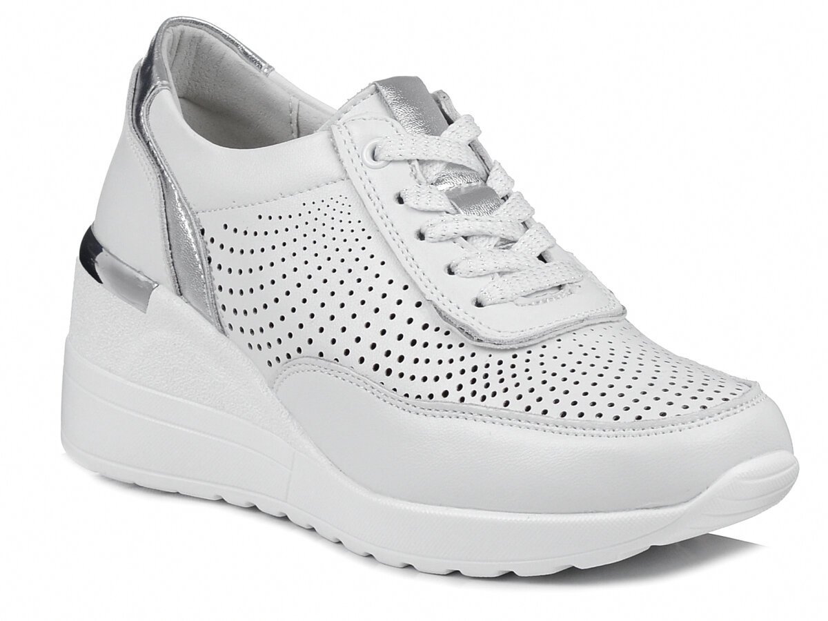 Sneakersy damskie białe ażurowe na koturnie skórzane S.Barski LR725 -41