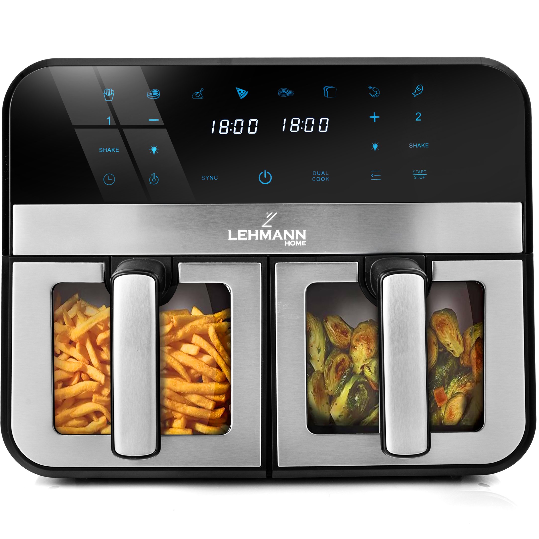 Frytkownica beztłuszczowa LEHMANN TASTE podwójna frytownica 9l Air Fryer 2x szuflady, Frytkownica z Wi-Fi