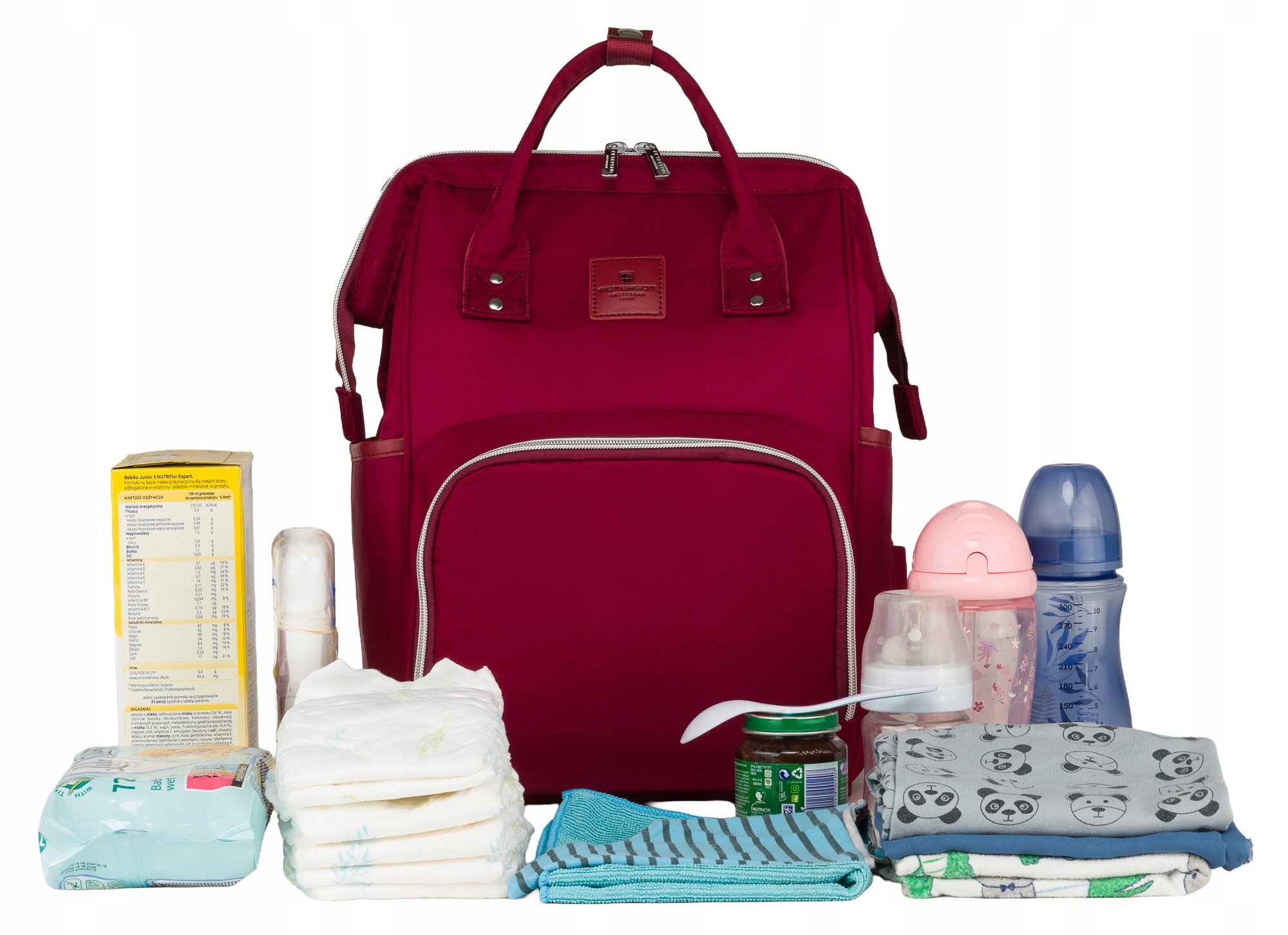 Damski plecak mommy bag torba do wózka termiczna pojemna organizer burgund