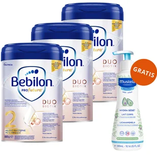 Bebilon Profutura DuoBiotik 2, mleko następne, po 6 miesiącu, 3 x 800 g + Mustela Bebe Enfant Hydra Bebe, mleczko do ciała, 300 ml gratis - Mleko modyfikowane - miniaturka - grafika 1