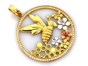 Wisiorki - Złota przywieszka 585 pszczoła kwiaty plastry miodu - miniaturka - grafika 1