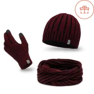 Czapki męskie - PaMaMi, Komplet męski - czapka, komin i rękawiczki, bordowa mulina - miniaturka - grafika 1