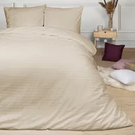 Pościel - Darymex Pościel satynowa 140x200 capuccino beżowa pasy jednobarwna Cizgili adamaszkowa - miniaturka - grafika 1