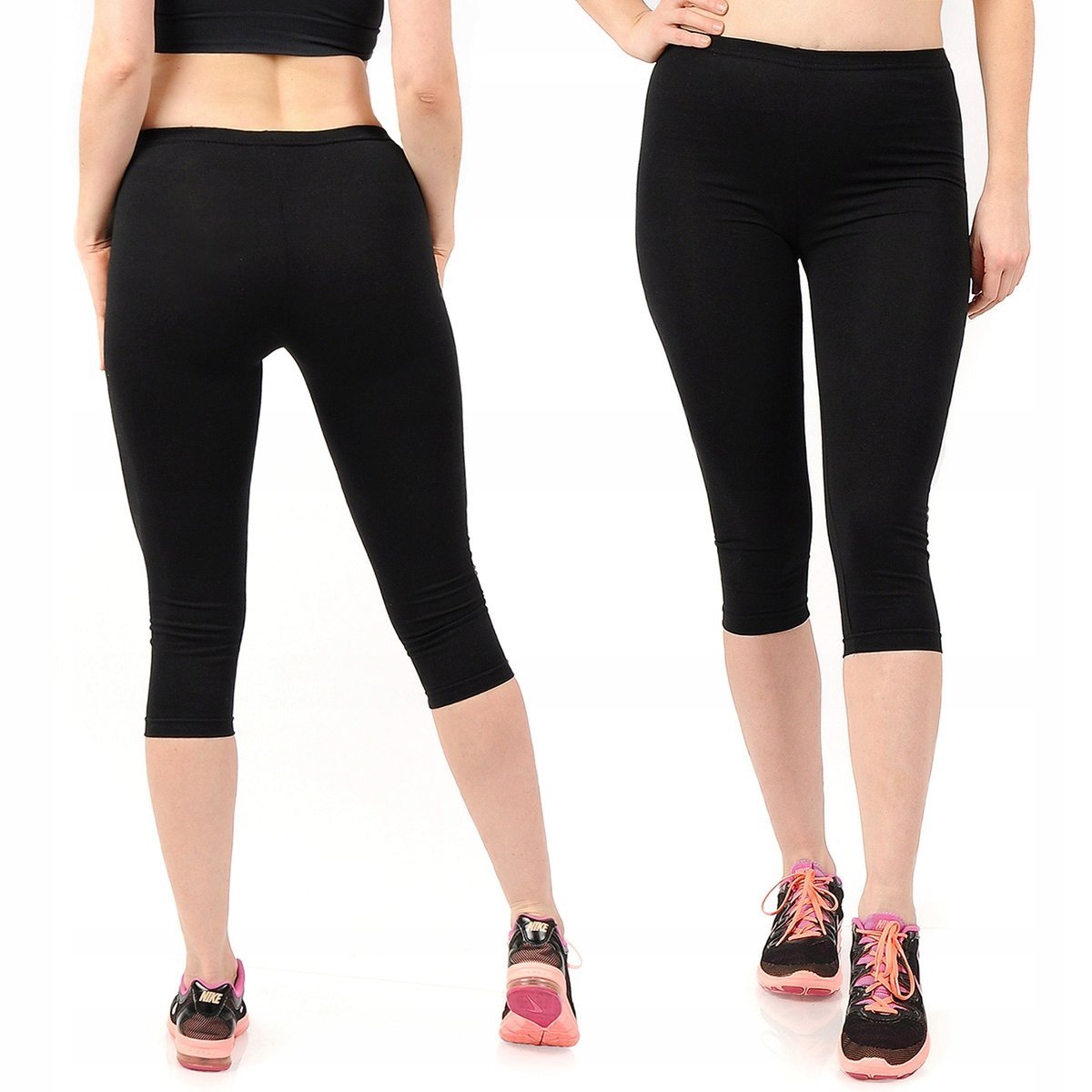 Legginsy damskie 3/4 krótkie Polskie bawełniane Getry Czarne XL