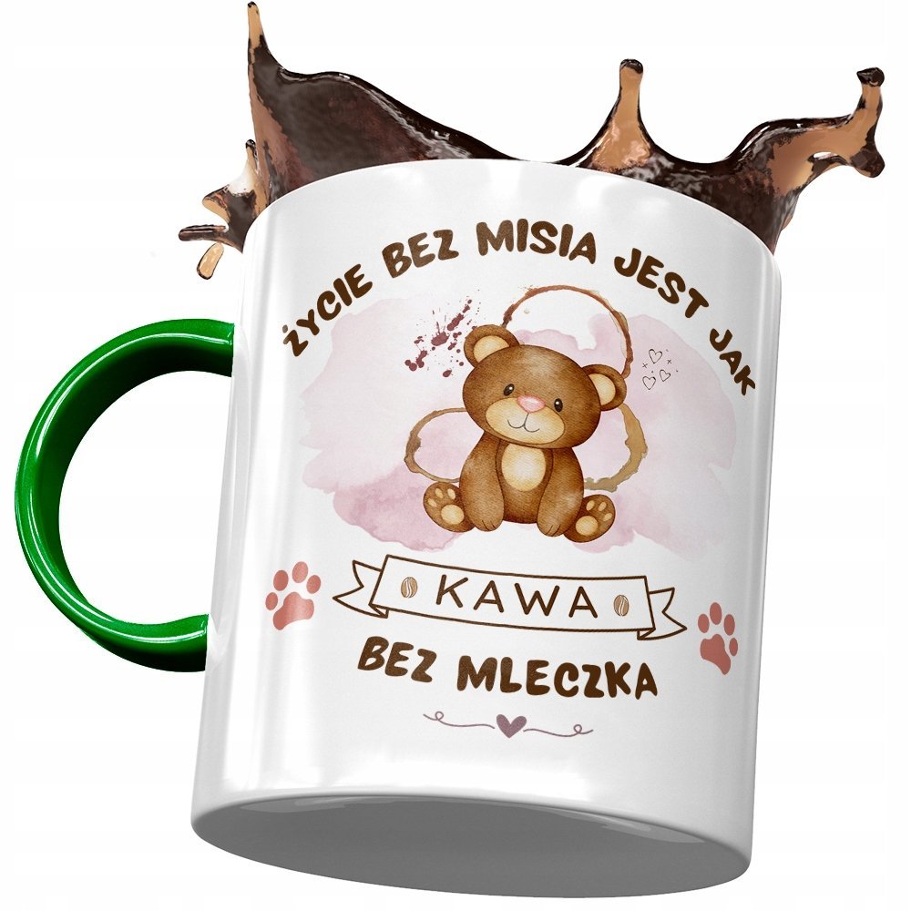 Kubek Zielony z Misiem Miś Słodki na Prezent z Nadrukiem ze Zdjęciem + Opakowanie na prezent (wzór 04)