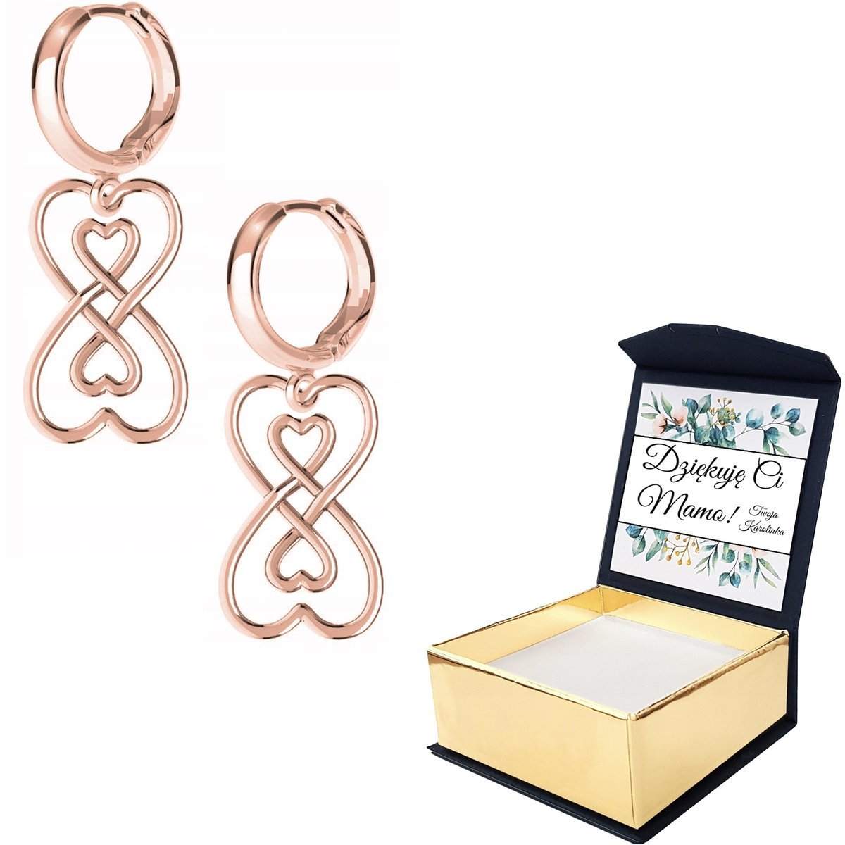 Kolczyki różowe złoto Nieskończoność WŁASNY NADRUK