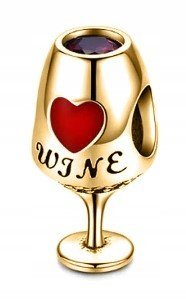 Złoty Charms Wino Kieliszek z Winem Toast Napój Koralik Wine SREBRO 925