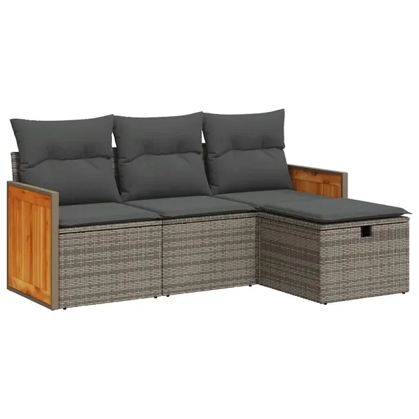 Zestaw mebli ogrodowych szary rattan PE, 55 x 62 x 69 cm, z podnóżkiem i