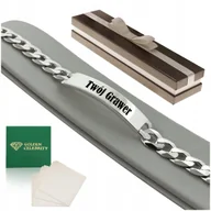 Bransolety męskie - SREBRNA MĘSKA BRANSOLETA 925 PANCERKA Z BLASZKĄ + GRAWER DLA MĘŻA NA ŚWIĘTA - miniaturka - grafika 1