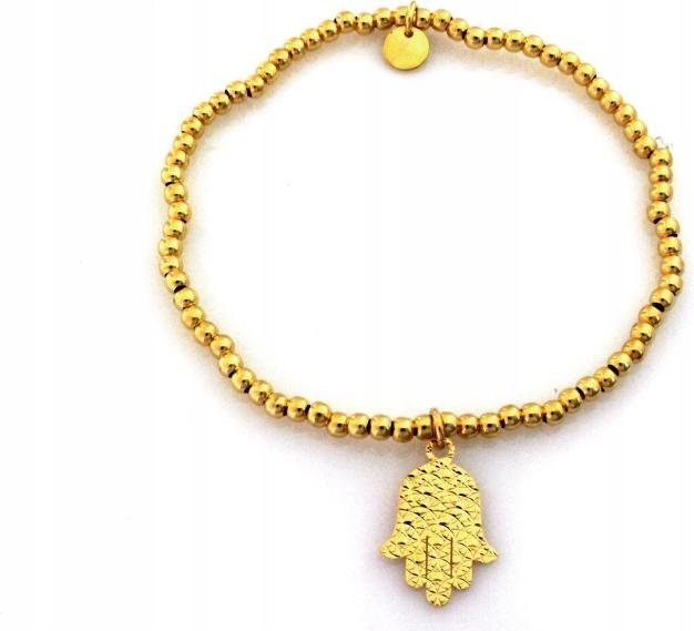 Srebrna bransoletka 925 pozłacana z kulek ręka Fatimy r19 elegancka modny