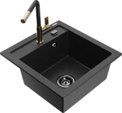 Zlewozmywaki z baterią - Mexen Vito zlewozmywak granitowy 1-komorowy z baterią kuchenną Flora, czarny/srebrny metalik - 6503-73-670401-57-B - miniaturka - grafika 1